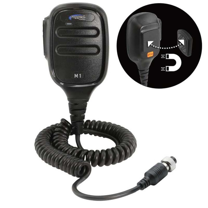 Rugged Radios Hand Mic for M1 Mobile Radio with Scosche MagicMount - Bull Strap