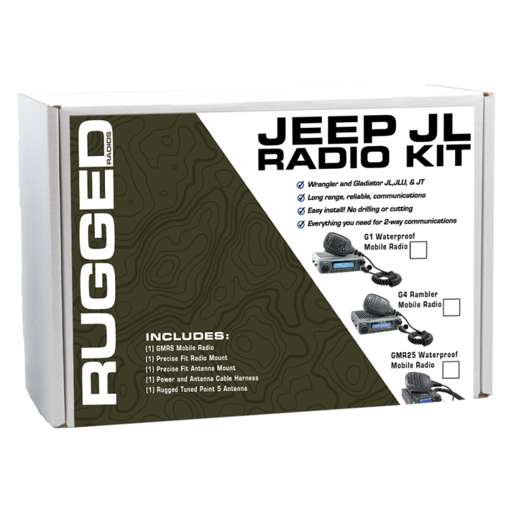 Rugged Radios Jeep Wrangler JL/JLU/Gladiator JT 2-Way GMRS Radio Kit 25 Watt - GMR25 Waterproof - Bull Strap