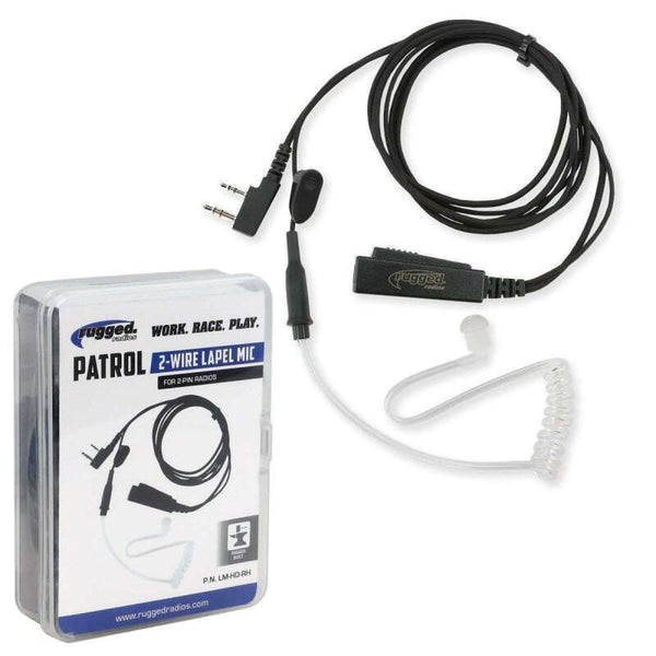 Rugged Radios Lapel Mic - 2 Wire with Acoustic Tube for Handheld Radios - Bull Strap