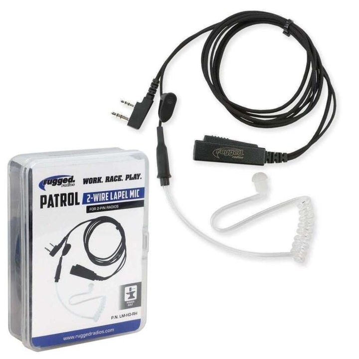 Rugged Radios Lapel Mic - 2 Wire with Acoustic Tube for Handheld Radios - Bull Strap