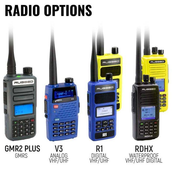 Rugged Radios MOTO MAX Comm Kit w/ HD OFFROAD Cables With R1 (Blue) - Business Band Radio - Bull Strap