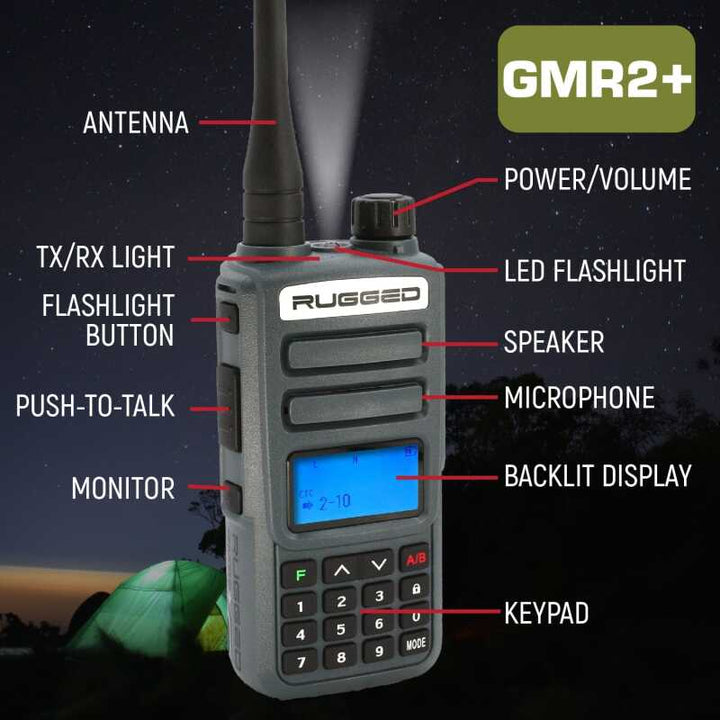 Rugged Radios Rugged GMR2 PLUS - GMRS / FRS Two Way Handheld Radio Safety Yellow - Bull Strap