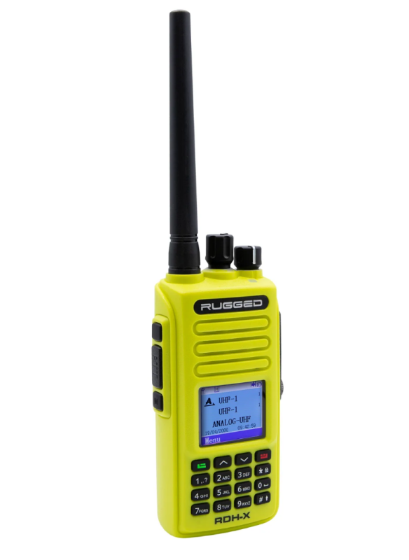 Rugged Radios WATERPROOF - Rugged RDH-X - Bus Band 2-Way Radio - Digital and Analog / Safety Yellow - Bull Strap