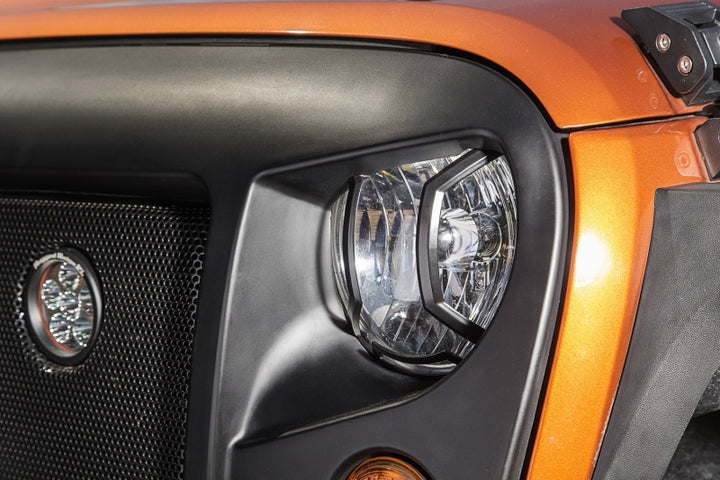 Rugged Ridge 07-18 Jeep Wrangler JK/JKU Textured Black Elite Headlight Euro Guards - Bull Strap