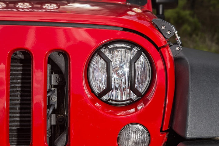 Rugged Ridge 07-18 Jeep Wrangler JK/JKU Textured Black Elite Headlight Euro Guards - Bull Strap