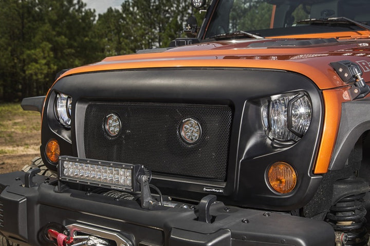 Rugged Ridge 07-18 Jeep Wrangler JK/JKU Textured Black Elite Headlight Euro Guards - Bull Strap