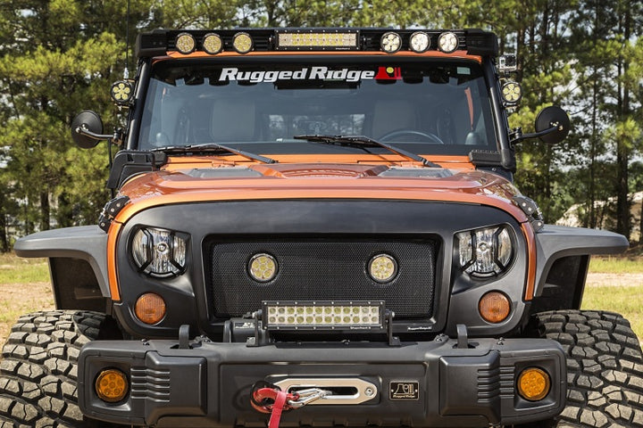 Rugged Ridge 07-18 Jeep Wrangler JK/JKU Textured Black Elite Headlight Euro Guards - Bull Strap