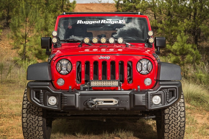 Rugged Ridge 07-18 Jeep Wrangler JK/JKU Textured Black Elite Headlight Euro Guards - Bull Strap