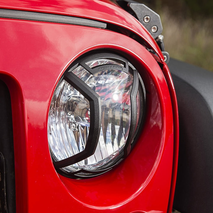 Rugged Ridge 07-18 Jeep Wrangler JK/JKU Textured Black Elite Headlight Euro Guards - Bull Strap