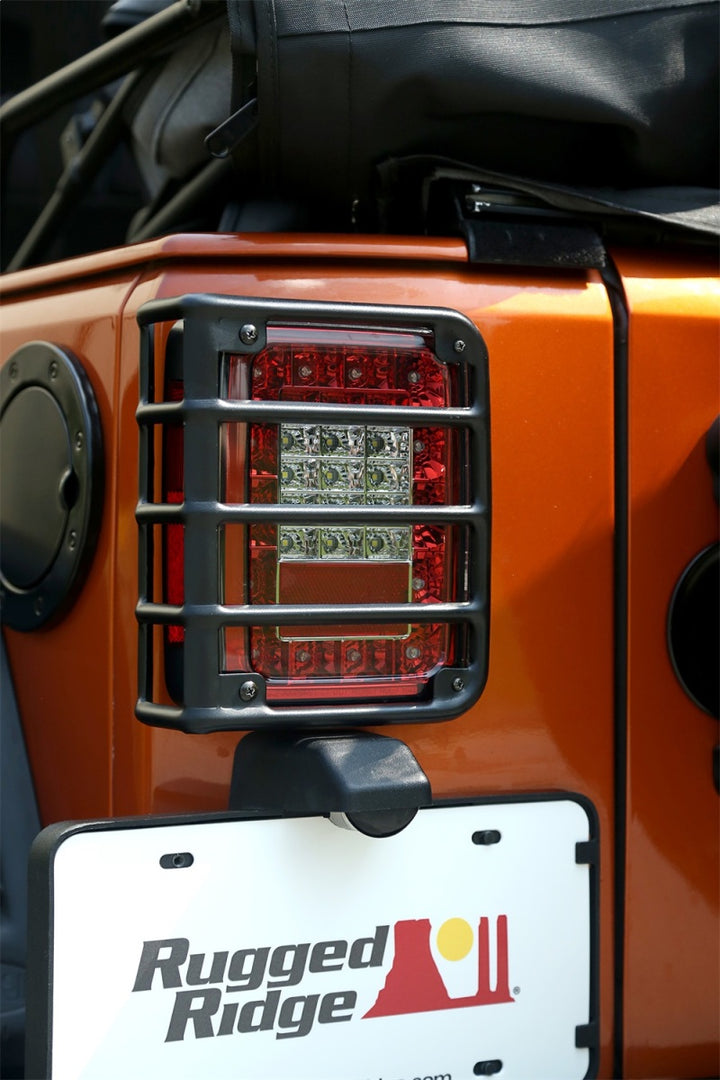 Rugged Ridge 07-18 Jeep Wrangler Textured Black Tail Light Euro Guards - Bull Strap