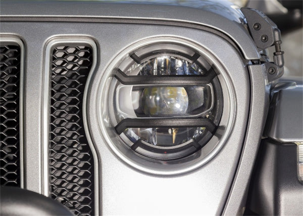 Rugged Ridge 18-20 Jeep Wrangler JL / 2020 Jeep Gladiator JT Black Elite Headlight Guards Black - Bull Strap