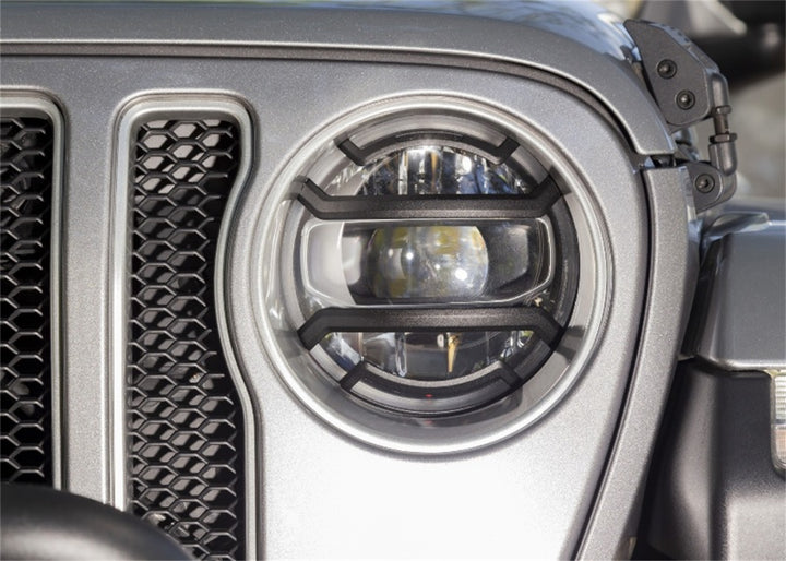 Rugged Ridge 18-20 Jeep Wrangler JL / 2020 Jeep Gladiator JT Black Elite Headlight Guards Black - Bull Strap