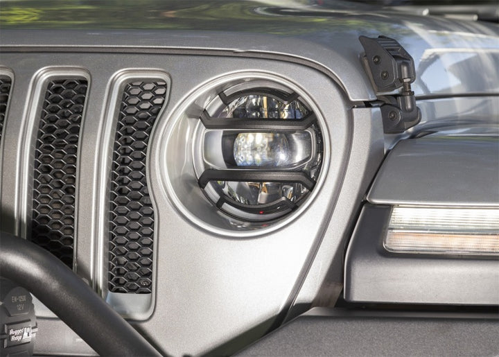 Rugged Ridge 18-20 Jeep Wrangler JL / 2020 Jeep Gladiator JT Black Elite Headlight Guards Black - Bull Strap
