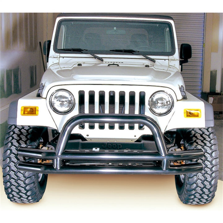 Rugged Ridge 3-In Dbl Tube Front Bumper w/ Hoop 76-06 CJ / Jeep Wrangler - Bull Strap