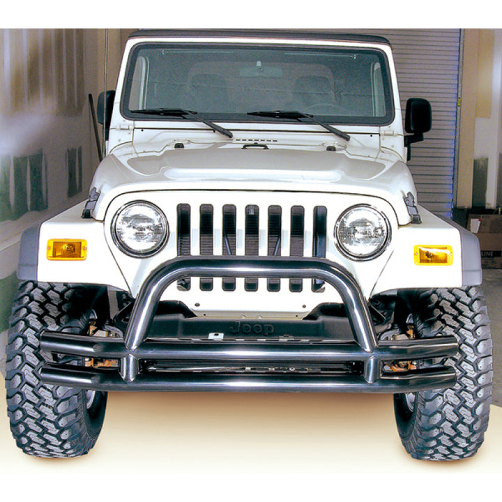 Rugged Ridge 3-In Dbl Tube Front Bumper w/ Hoop 76-06 CJ / Jeep Wrangler - Bull Strap