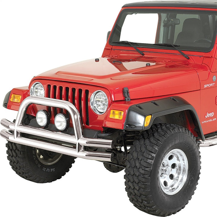 Rugged Ridge 3-In Double Tube Front Bumper SS 76-06 Models - Bull Strap