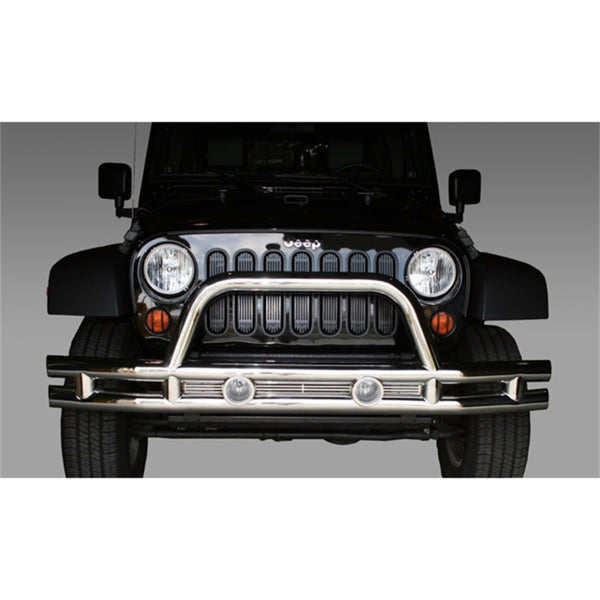Rugged Ridge 3-In Front Tube Bumper Stainless 07-18 Jeep Wrangler - Bull Strap
