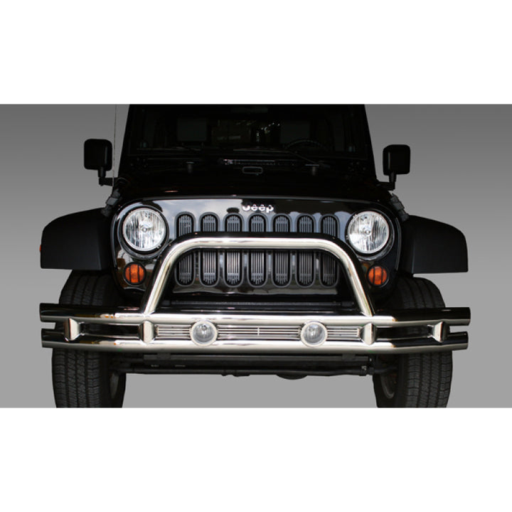 Rugged Ridge 3-In Front Tube Bumper Stainless 07-18 Jeep Wrangler - Bull Strap