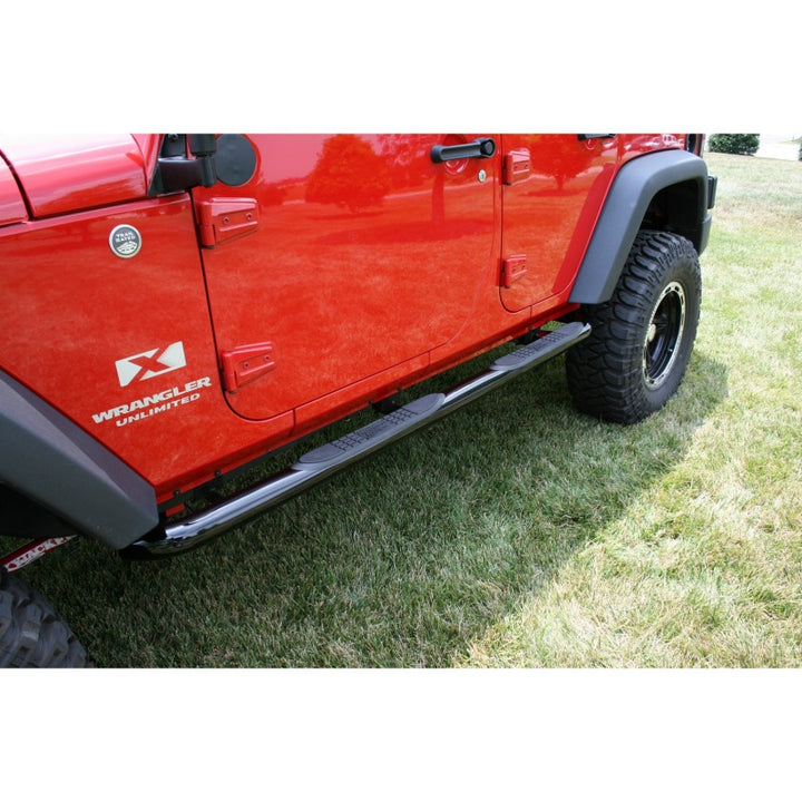 Rugged Ridge 3-In Round Side Steps Black 07-18 4-Door Jeep Wrangler - Bull Strap
