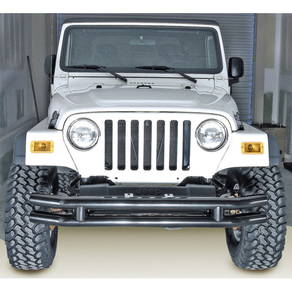 Rugged Ridge 3in Double Tube Bumper 76-06 Jeep CJ / Jeep Wrangler - Bull Strap