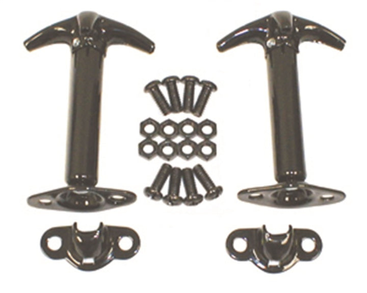 Rugged Ridge 41-95 Jeep CJ / Jeep Wrangler Black Hood Catch Kit - Bull Strap