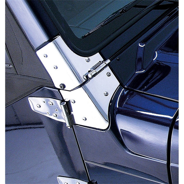 Rugged Ridge 97-06 Jeep Wrangler Stainless Steel Windshield Hinges - Bull Strap