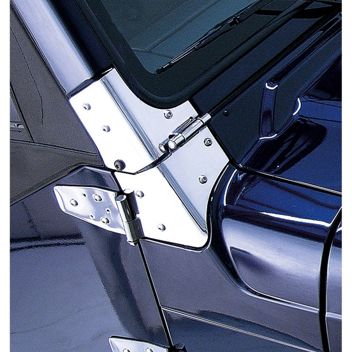 Rugged Ridge 97-06 Jeep Wrangler Stainless Steel Windshield Hinges - Bull Strap