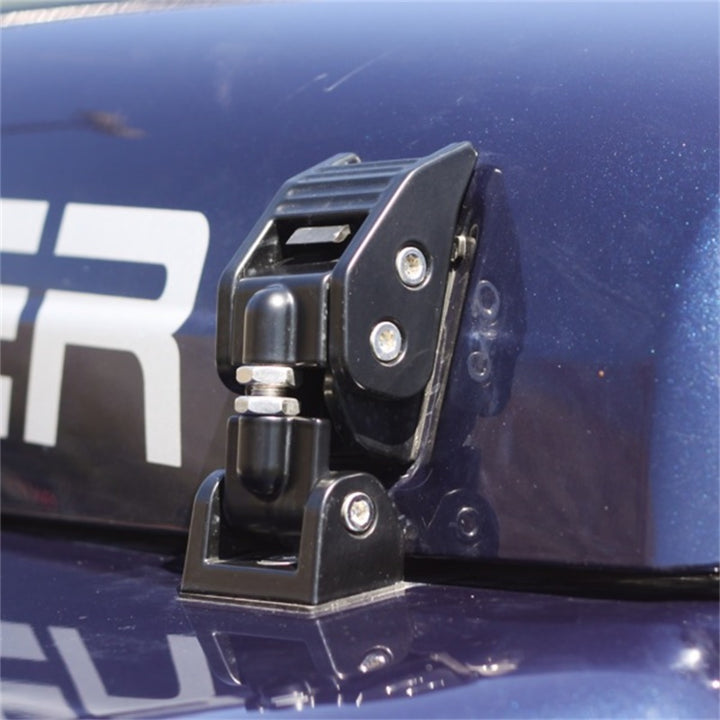 Rugged Ridge 97-06 Jeep Wrangler TJ Black Aluminum Hood Catches - Bull Strap