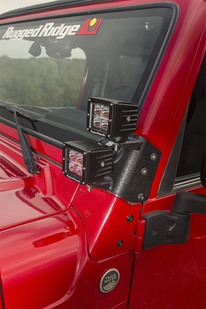 Rugged Ridge 97-06 Jeep Wrangler TJ Textured Black Dual A-Pillar Light Mount - Bull Strap
