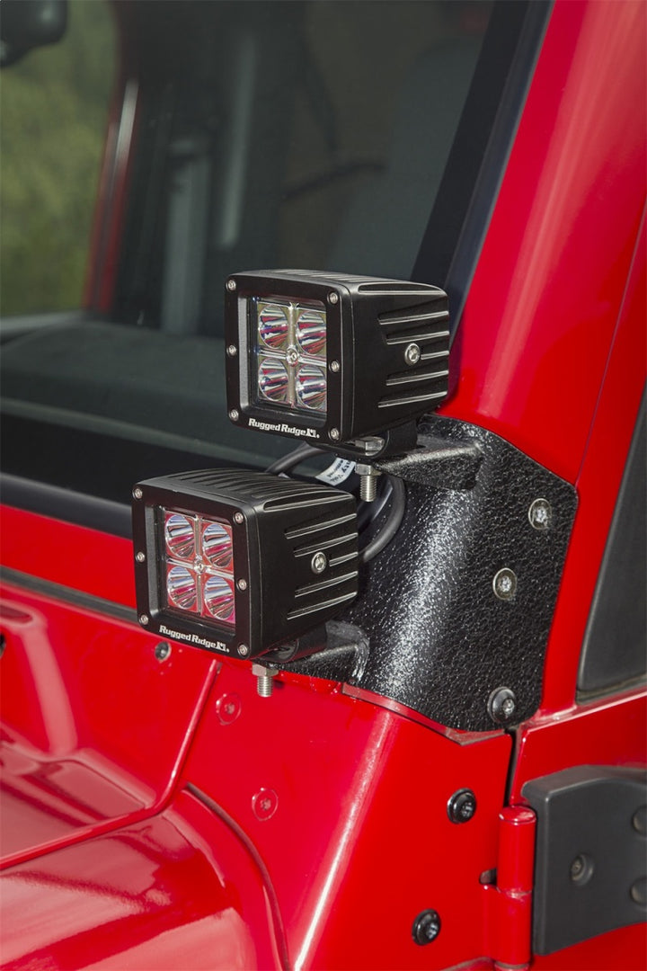 Rugged Ridge 97-06 Jeep Wrangler TJ Textured Black Dual A-Pillar Light Mount - Bull Strap