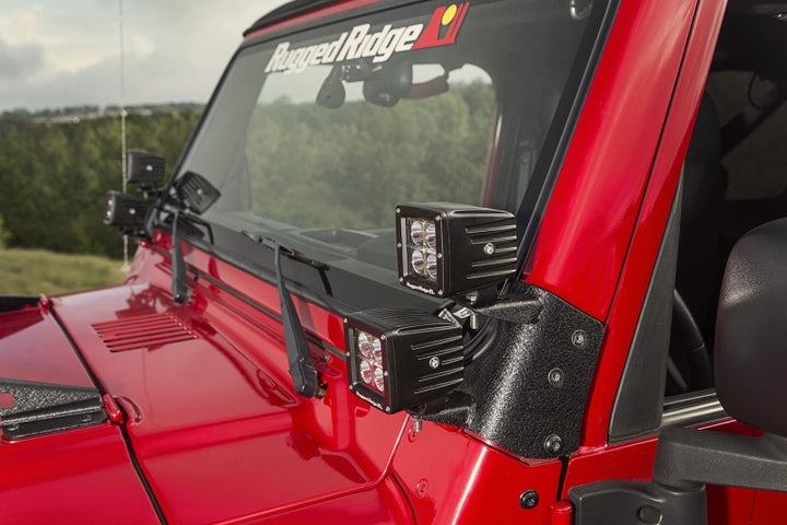 Rugged Ridge 97-06 Jeep Wrangler TJ Textured Black Dual A-Pillar Light Mount - Bull Strap