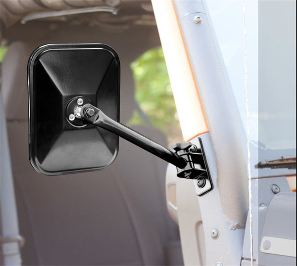 Rugged Ridge 97-18 TJ JK Black Rectangular Quick Release Mirrors - Bull Strap