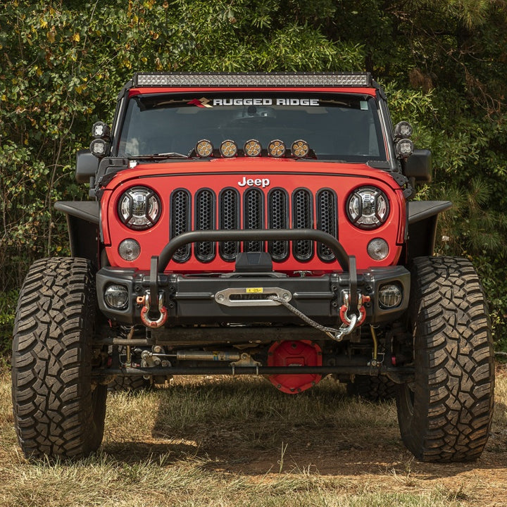 Rugged Ridge Arcus Front Bumper Tube Overrider Black JK - Bull Strap