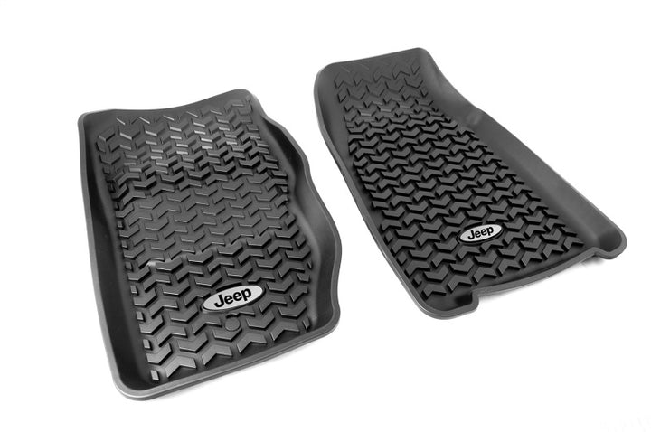 Rugged Ridge Floor Liner Front Black 1984-2001 Jeep Logo Cherokee XJ - Bull Strap