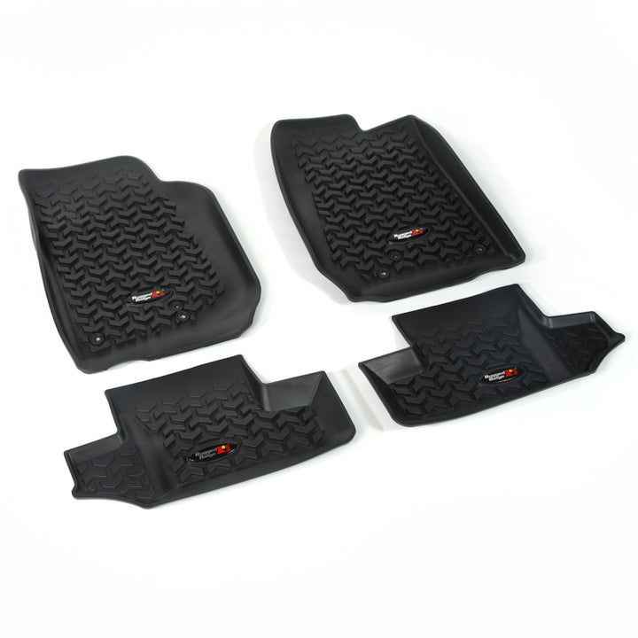Rugged Ridge Floor Liner Front/Rear Black 2007-2018 Jeep Wrangler JK 2 Dr - Bull Strap