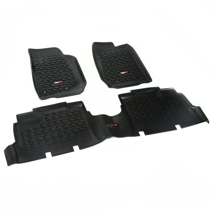 Rugged Ridge Floor Liner Front/Rear Black 2007-2018 Jeep Wrangler JK 4 Dr - Bull Strap