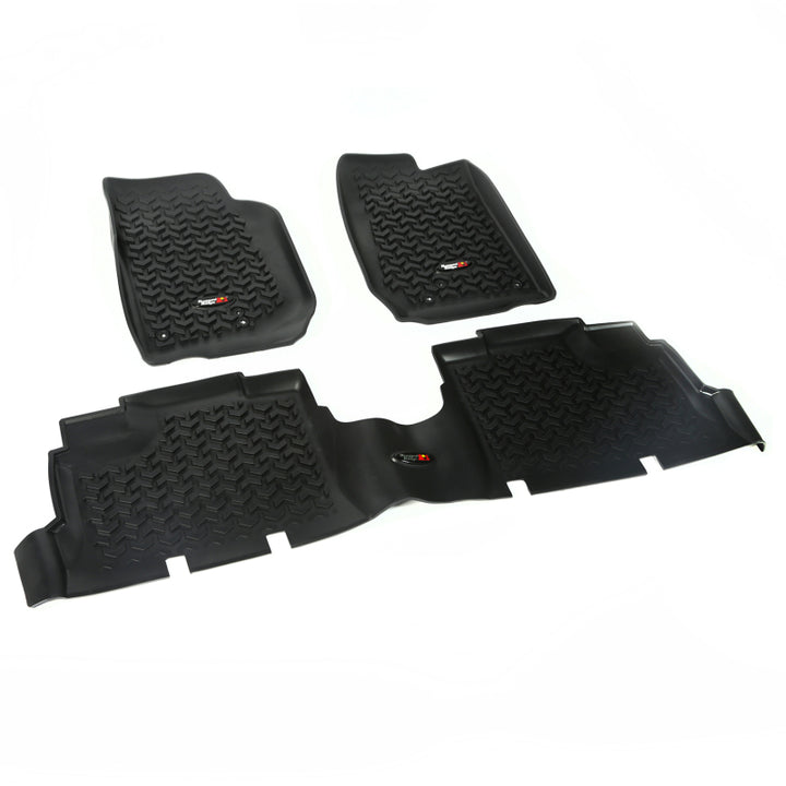 Rugged Ridge Floor Liner Front/Rear Black 2007-2018 Jeep Wrangler JK 4 Dr - Bull Strap