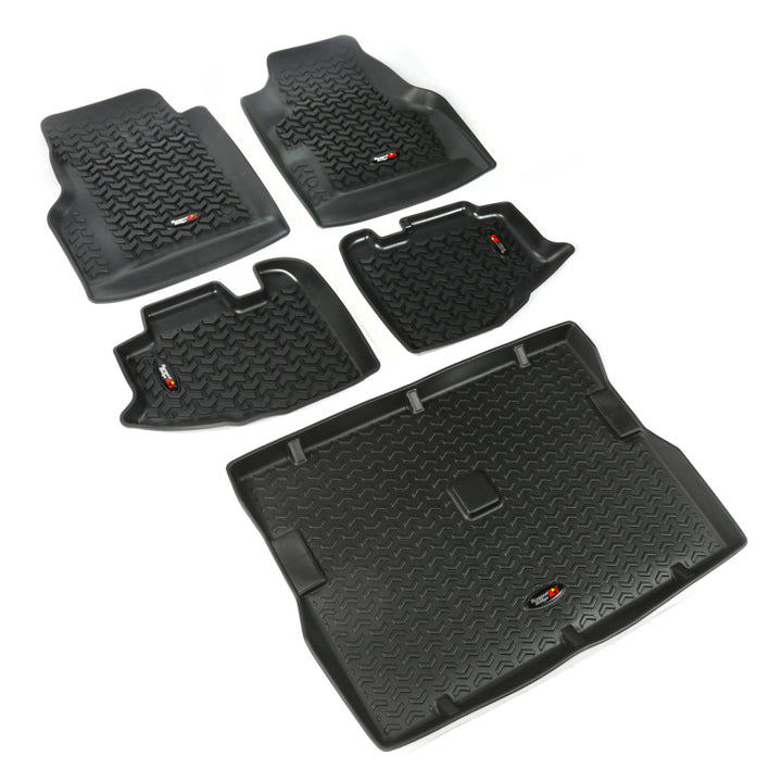 Rugged Ridge Floor Liner Front/Rear/Cargo Black 1997-2006 Jeep Wrangler TJ - Bull Strap