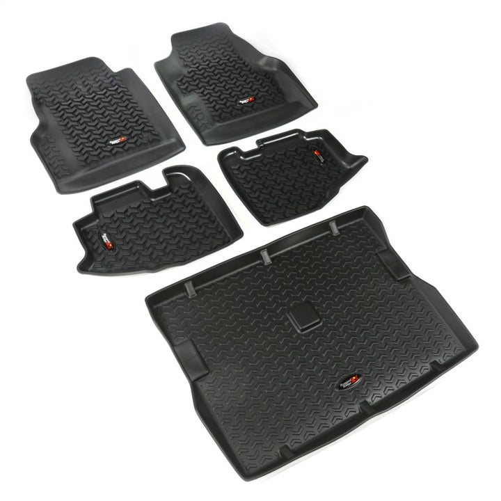 Rugged Ridge Floor Liner Front/Rear/Cargo Black 1997-2006 Jeep Wrangler TJ - Bull Strap