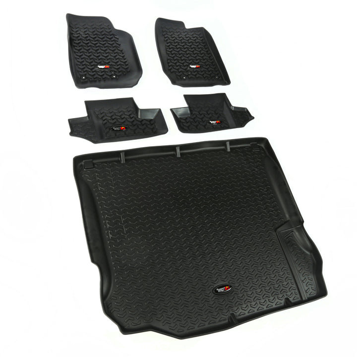Rugged Ridge Floor Liner Front/Rear/Cargo Black 2011-2018 Jeep Wrangler JK 2 Dr - Bull Strap