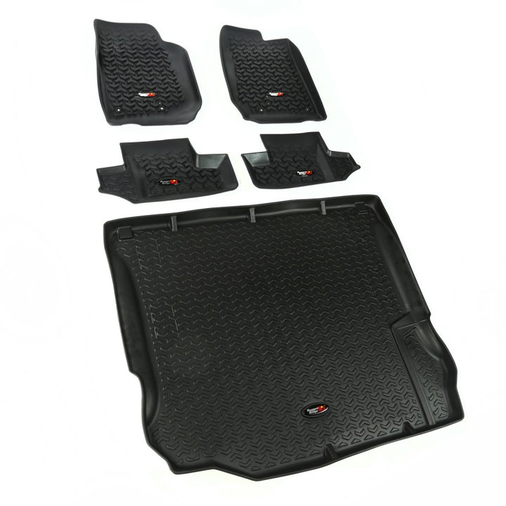 Rugged Ridge Floor Liner Front/Rear/Cargo Black 2011-2018 Jeep Wrangler JK 2 Dr - Bull Strap