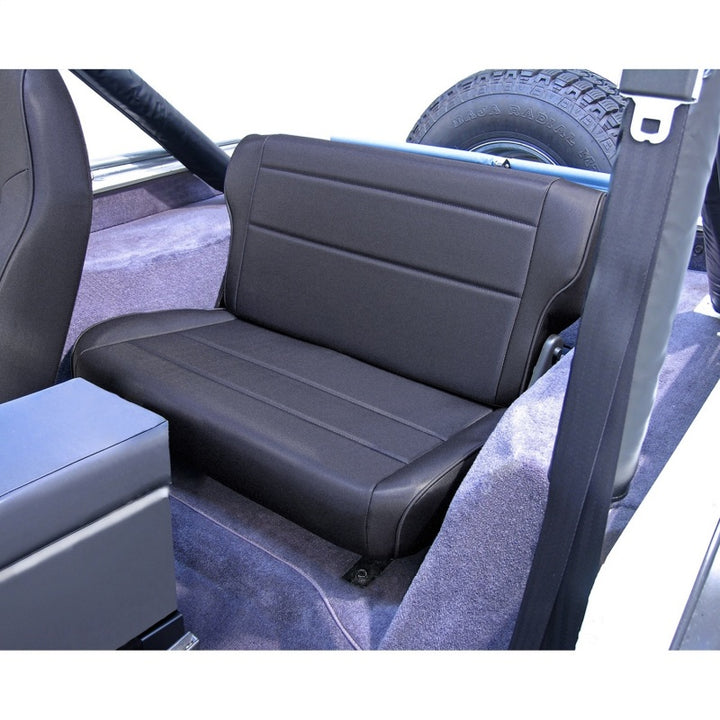 Rugged Ridge Fold&Tumble Rear Seat Black Denim 76-95 Jeep CJ / Jeep Wrangler - Bull Strap
