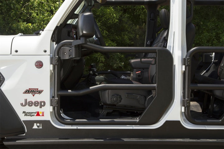 Rugged Ridge Fortis Front Tube Doors with Mirrors 18-23 Jeep Wrangler JL/JT - Bull Strap