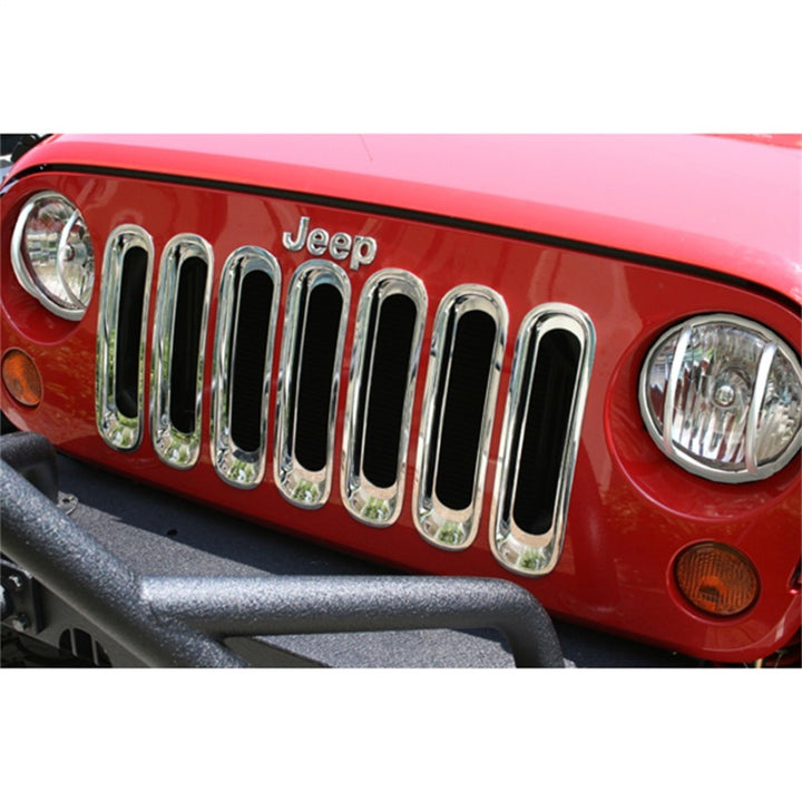 Rugged Ridge Grille Inserts Chrome 07-18 Jeep Wrangler - Bull Strap