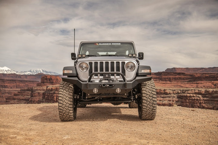 Rugged Ridge HD Bumper Full Width Front 07-18 Jeep Wrangler JK 18-20 Jeep Wrangler JL 2020 JT - Bull Strap