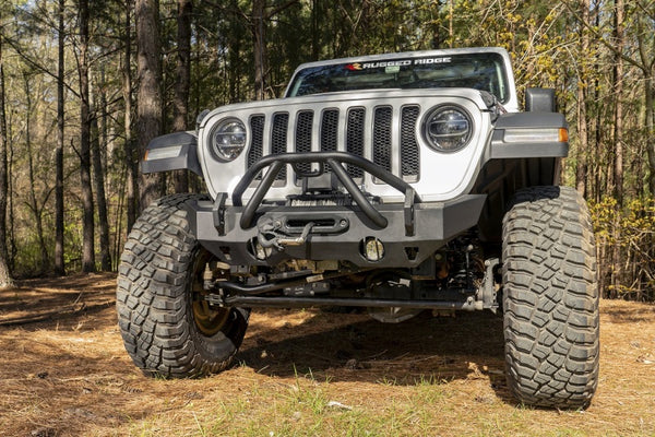 Rugged Ridge HD Bumper Stubby Front 07-18 Jeep Wrangler JK 18-20 Jeep Wrangler JL 2020 JT - Bull Strap