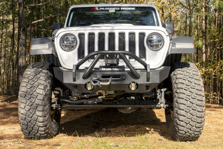 Rugged Ridge HD Bumper Stubby Front 07-18 Jeep Wrangler JK 18-20 Jeep Wrangler JL 2020 JT - Bull Strap