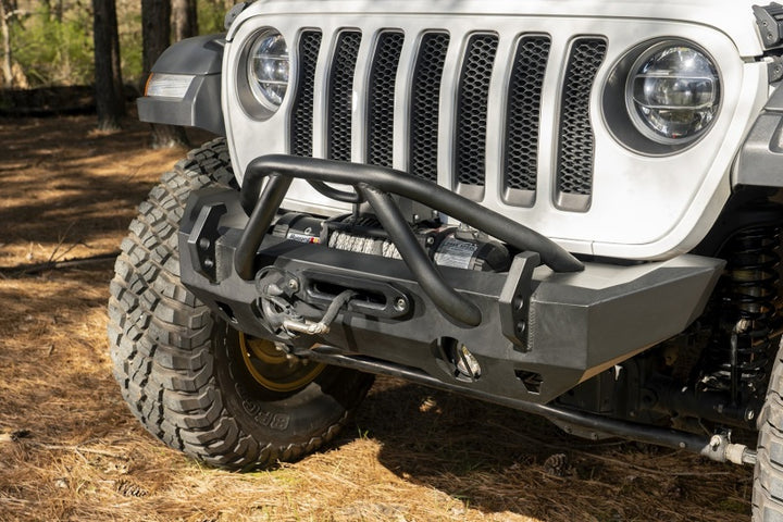 Rugged Ridge HD Bumper Stubby Front 07-18 Jeep Wrangler JK 18-20 Jeep Wrangler JL 2020 JT - Bull Strap
