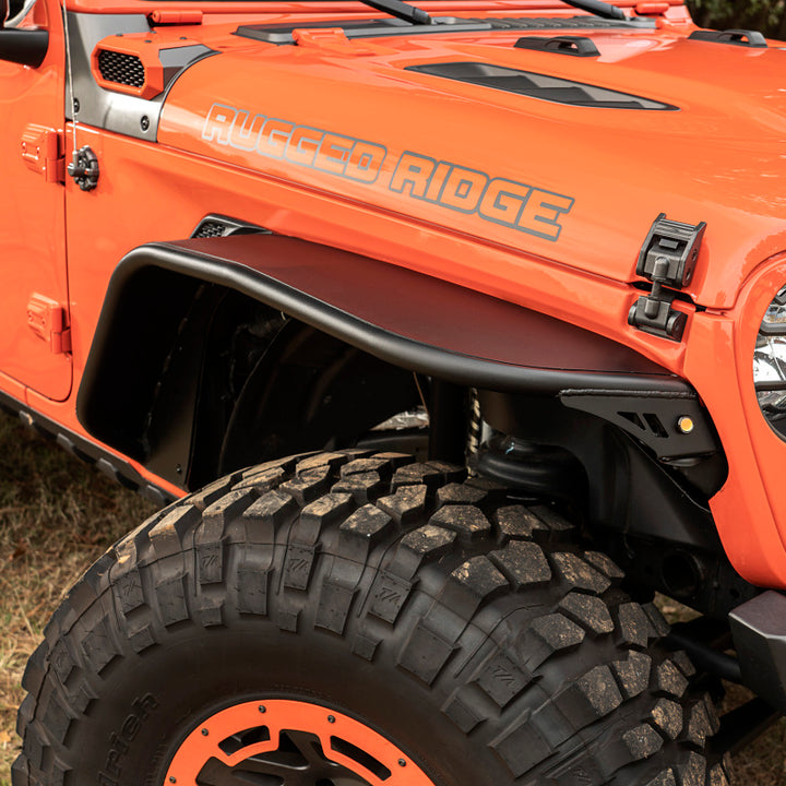 Rugged Ridge HD Steel Tube Fenders Front Pair Black 18-19 JL - Bull Strap