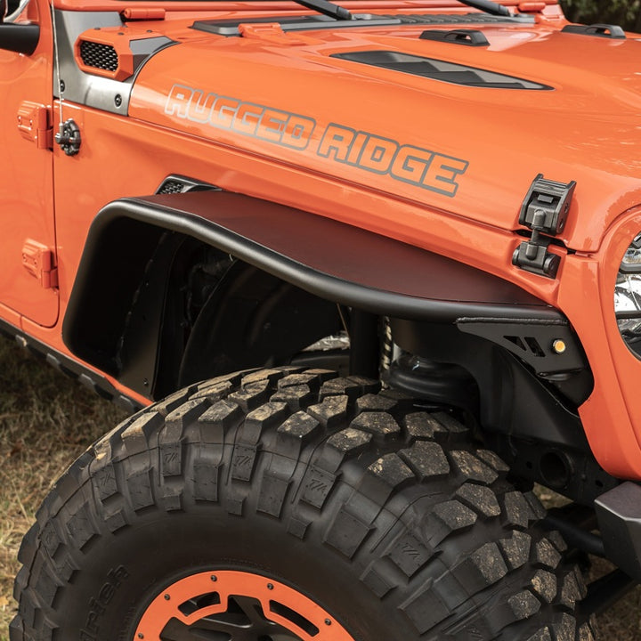 Rugged Ridge HD Steel Tube Fenders Front Pair Black 18-19 JL - Bull Strap